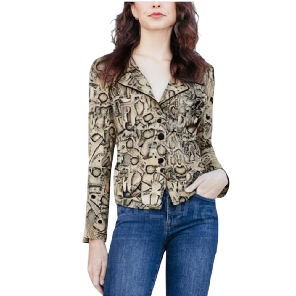 Clara S. Allover Snake Print Button-Up Allover Sequin Jacket Women's Size Large